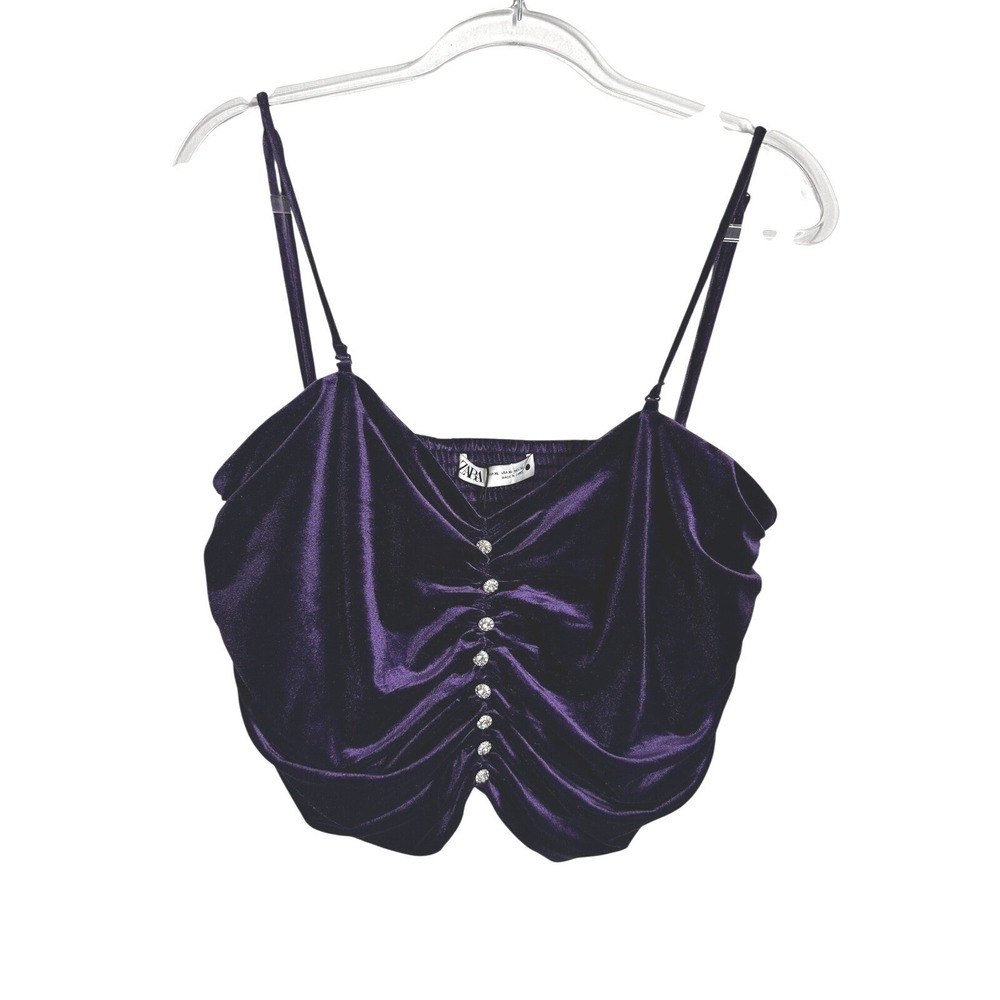 Zara Purple Crop Velvet Bling Button Top XL GOTH Punk Sexy Stretch Victorian